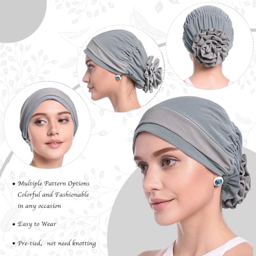 PALAY® Chemo Caps for Women Cotton Stretchy Turban Headwear Wrap Flower Skull Cancer Beanie Coverings Grey 3 PCS PALAY® Chemo Caps for Women Cotton Stretchy Turban Headwear Wrap Flower Skull Cancer Beanie Coverings Grey 3 PCS